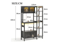 Estante de cocina/mueble de cocina - 115 x 40 x 180 cm - con enchufe + LED + 4 puertas - estante de barra - MDF - negro