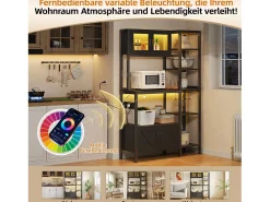 Estante de cocina/mueble de cocina - 115 x 40 x 180 cm - con enchufe + LED + 4 puertas - estante de barra - MDF - negro