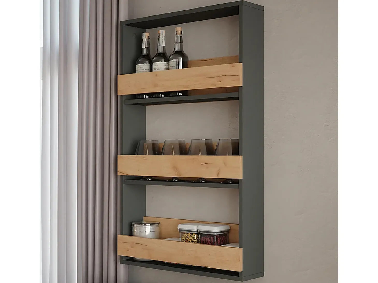 Estante para copas de vino oro power roble/antracita 60x15.1x98 repose