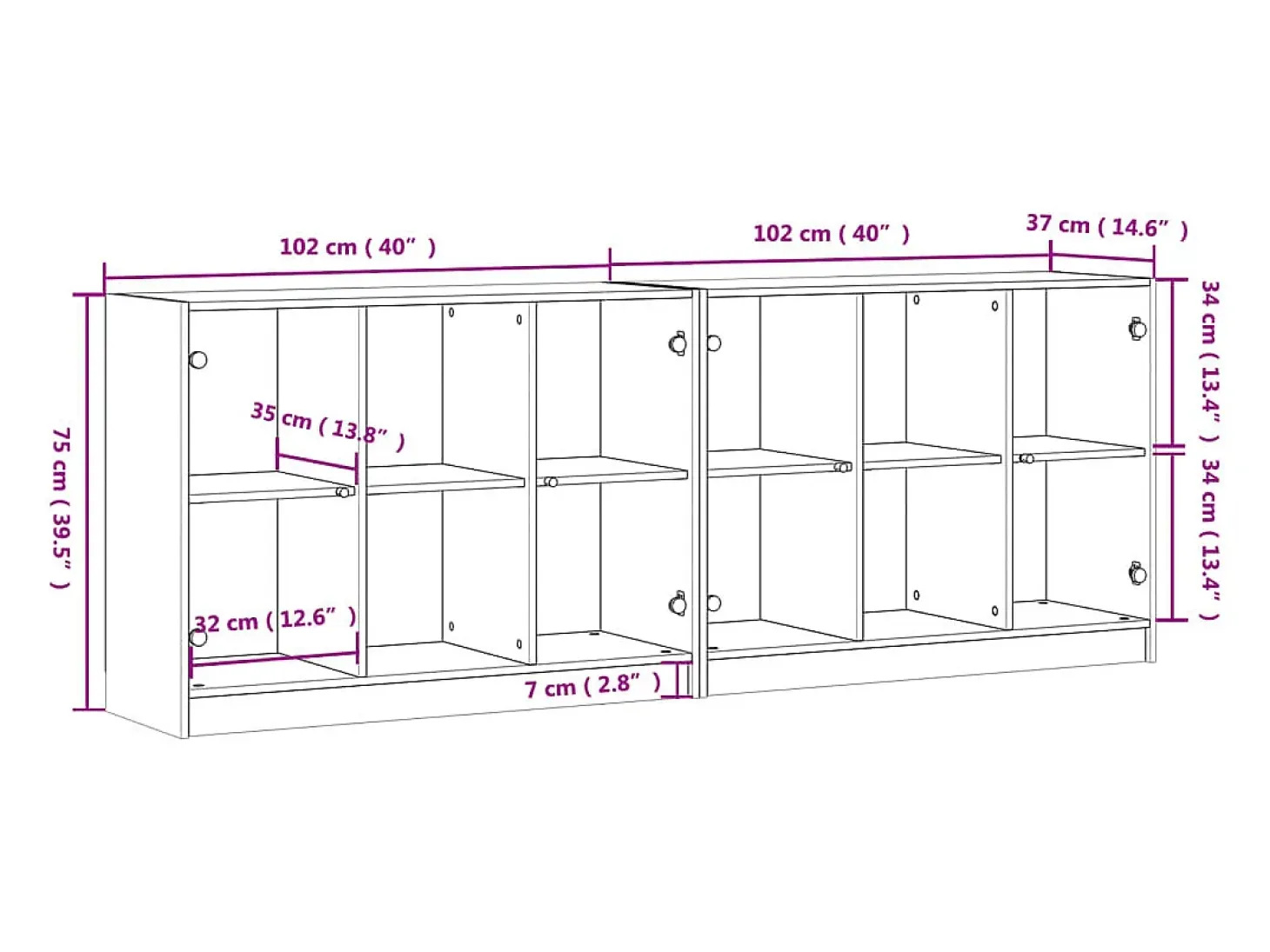Estantería con puertas madera roble Sonoma 204x37x75 cm
