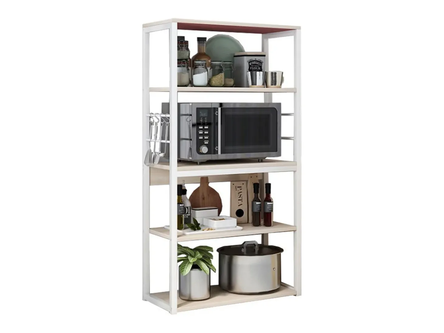 Estantería de Cocina, Unidad de Cocina Alta con estantes de Almacenamiento, Marco de Metal Blanco, Estante Industrial para microondas 50x30x130 Cm