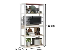 Estantería de Cocina, Unidad de Cocina Alta con estantes de Almacenamiento, Marco de Metal Blanco, Estante Industrial para microondas 50x30x130 Cm
