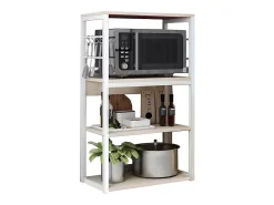 Estantería de Cocina Unidad de Cocina Alta con estantes de Almacenamiento, Marco de Metal Blanco, Estante Industrial para microondas 50x30x100 Cm, Col