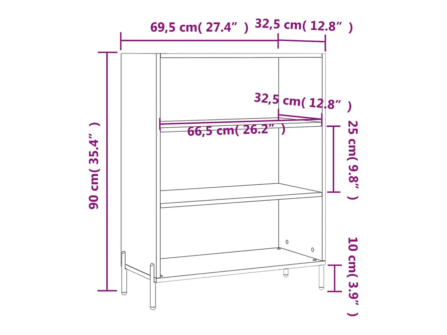 Estantería madera de ingeniería gris hormigón 69,5x32,5x90 cm