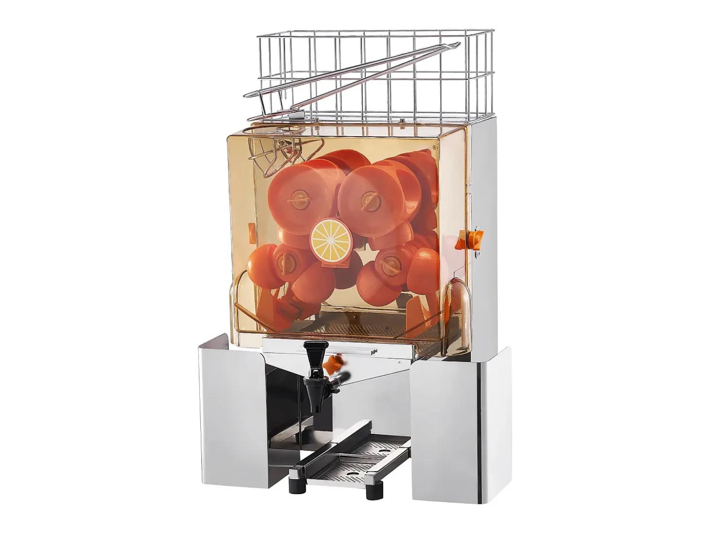 Exprimidor de Jugo de Naranja SucceBuy Comercial 120 W con Extractor de Jugo de Naranja y Grifo de Agua, Exprime 20 Naranjas/Minuto, Tapa de PC