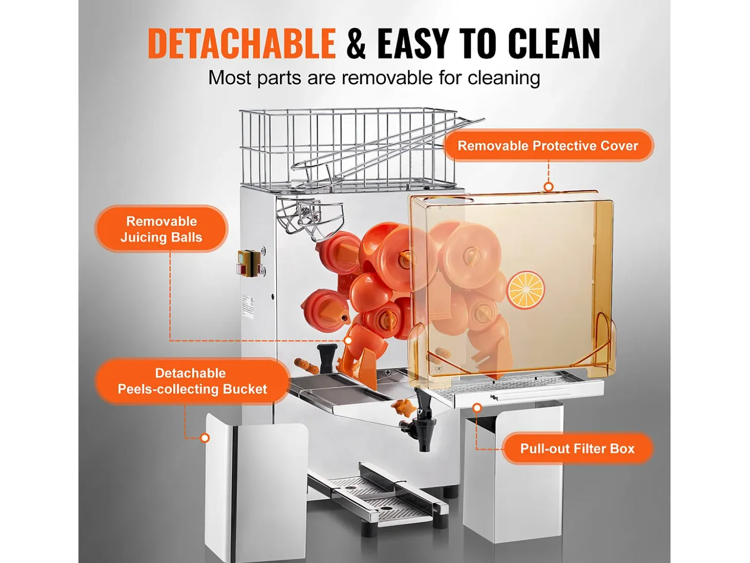 Exprimidor de Jugo de Naranja SucceBuy Comercial 120 W con Extractor de Jugo de Naranja y Grifo de Agua, Exprime 20 Naranjas/Minuto, Tapa de PC