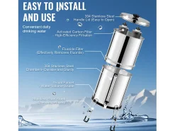 Filtro de Agua Alimentado por Gravedad SucceBuy, Sistema de Filtrado de Agua por Gravedad 7,5 L, 4 Filtros, en Acero Inoxidable