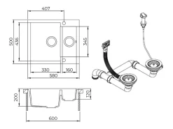 Fregadero beige 58x50x28 prag