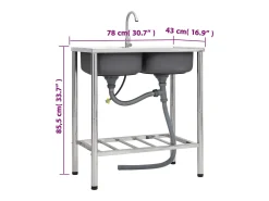 Fregadero de camping doble con grifo de acero inoxidable