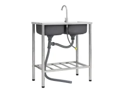 Fregadero de camping doble con grifo de acero inoxidable