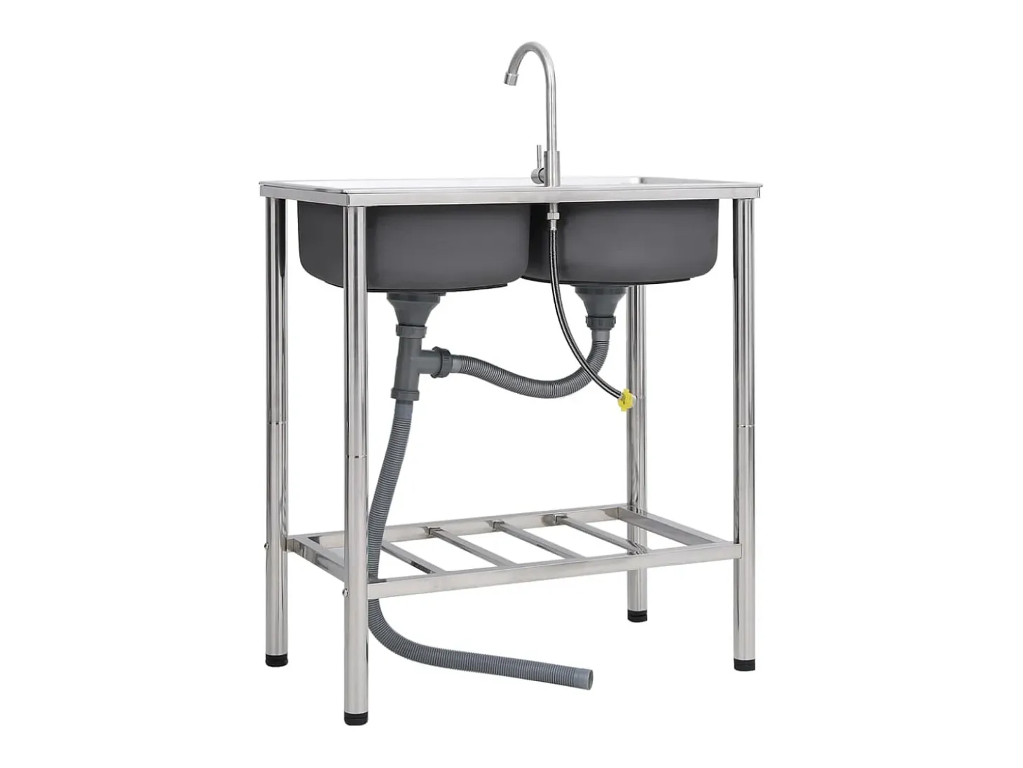 Fregadero de camping doble con grifo de acero inoxidable