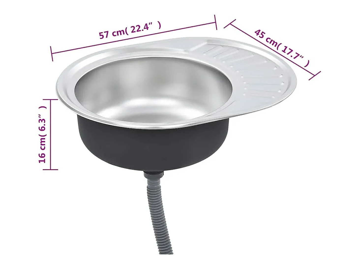 Fregadero de cocina con colador y sifón ovalado de acero inoxidable