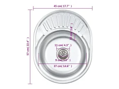 Fregadero de cocina con colador y sifón ovalado de acero inoxidable
