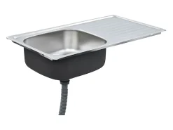 Fregadero de cocina con colador y sifón de acero inoxidable