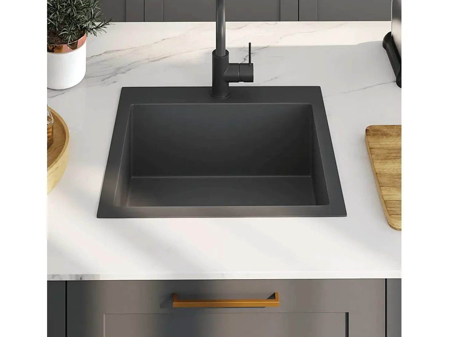 Fregadero de cocina de acero inoxidable negro hecho a mano
