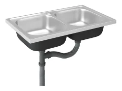 Fregadero de cocina de doble seno plateado de acero inoxidable de 800x500x155 mm.