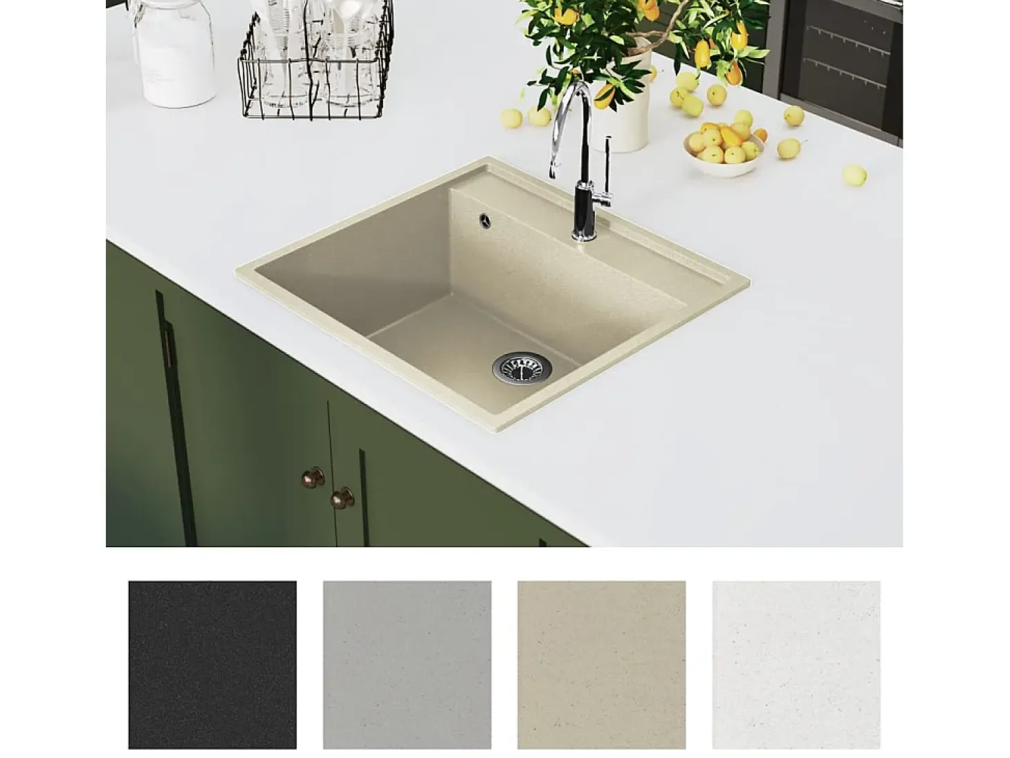 Fregadero de cocina de granito beige con orificio de rebose