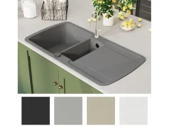 Fregadero de cocina de granito gris de dos senos