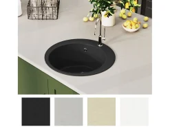 Fregadero de cocina de granito de un seno redondo negro