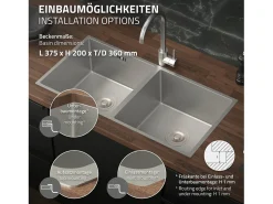 Fregadero de cocina doble 81,5x40cm lavabo plateado de acero con desagüe y sifón