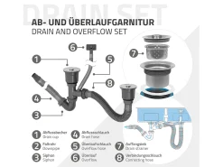 Fregadero de cocina doble 81,5x40cm lavabo plateado de acero con desagüe y sifón