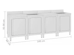 Fregadero de cocina industrial 240 x 60 x 96 cm acero inoxidable 02_0000722
