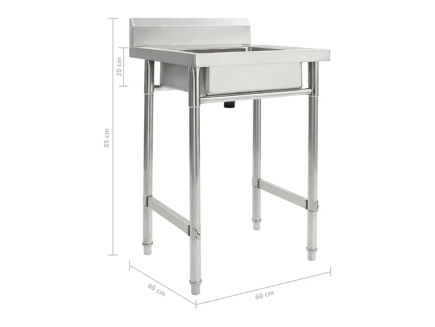 Fregadero de cocina profesional de un seno 60 x 60 cm acero inoxidable 02_0002331