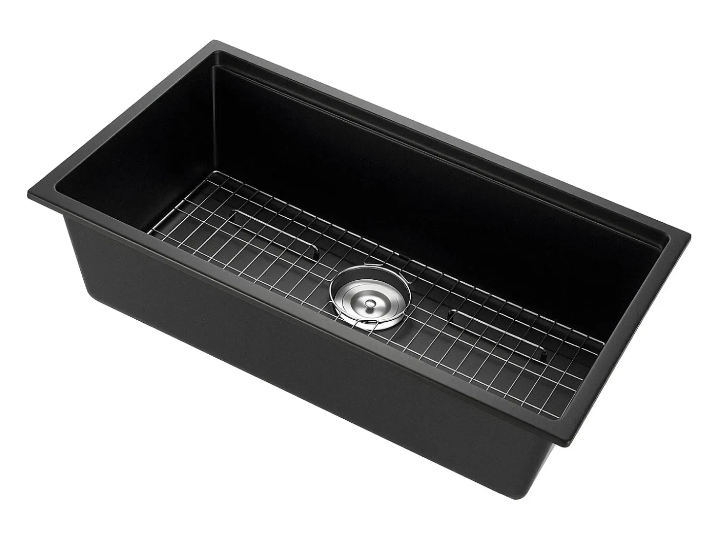 Fregadero de Cocina SucceBuy Moderno en Granito de 83,8 cm, Fregadero bajo Encimera de Cubeta Grande Simple, Cubeta Lavadora con Múltiples Accesorios