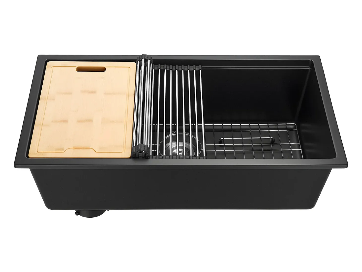 Fregadero de Cocina SucceBuy Moderno en Granito de 83,8 cm, Fregadero bajo Encimera de Cubeta Grande Simple, Cubeta Lavadora con Múltiples Accesorios