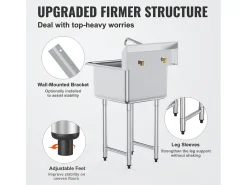 Fregadero de Servicio, SucceBuy, 53.3x104.1CM, Fregadero de Servicio y Preparación de un Compartimento con Protector Contra Salpicaduras de Acero Inoxidable