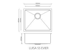 Fregadero Luisa 1 cubeta 55x45 en acero inoxidable gris gun metal Essebagno