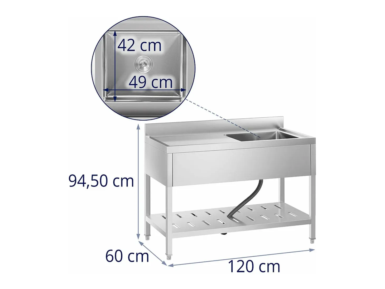 Fregadero profesional de un seno 49 x 42 x 24 cm acero inoxidable 14_0000163
