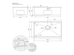 Fregadero XXL de cocina un seno 70x40cm antracita lavabo con desagüe/rebosadero
