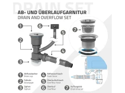 Fregadero XXL de cocina un seno 70x40cm plateado lavabo con desagüe y rebosadero