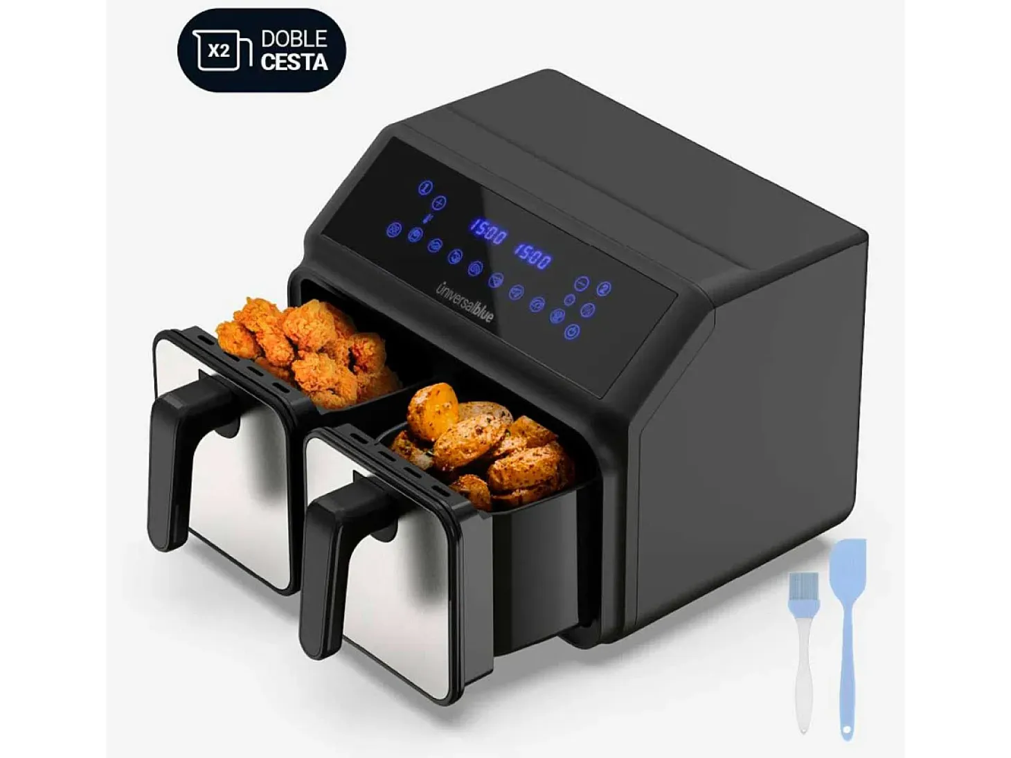 Freidora de aire Air Crispy 6008DB Universal Blue 2200W 8L 2 cubetas negro/inox