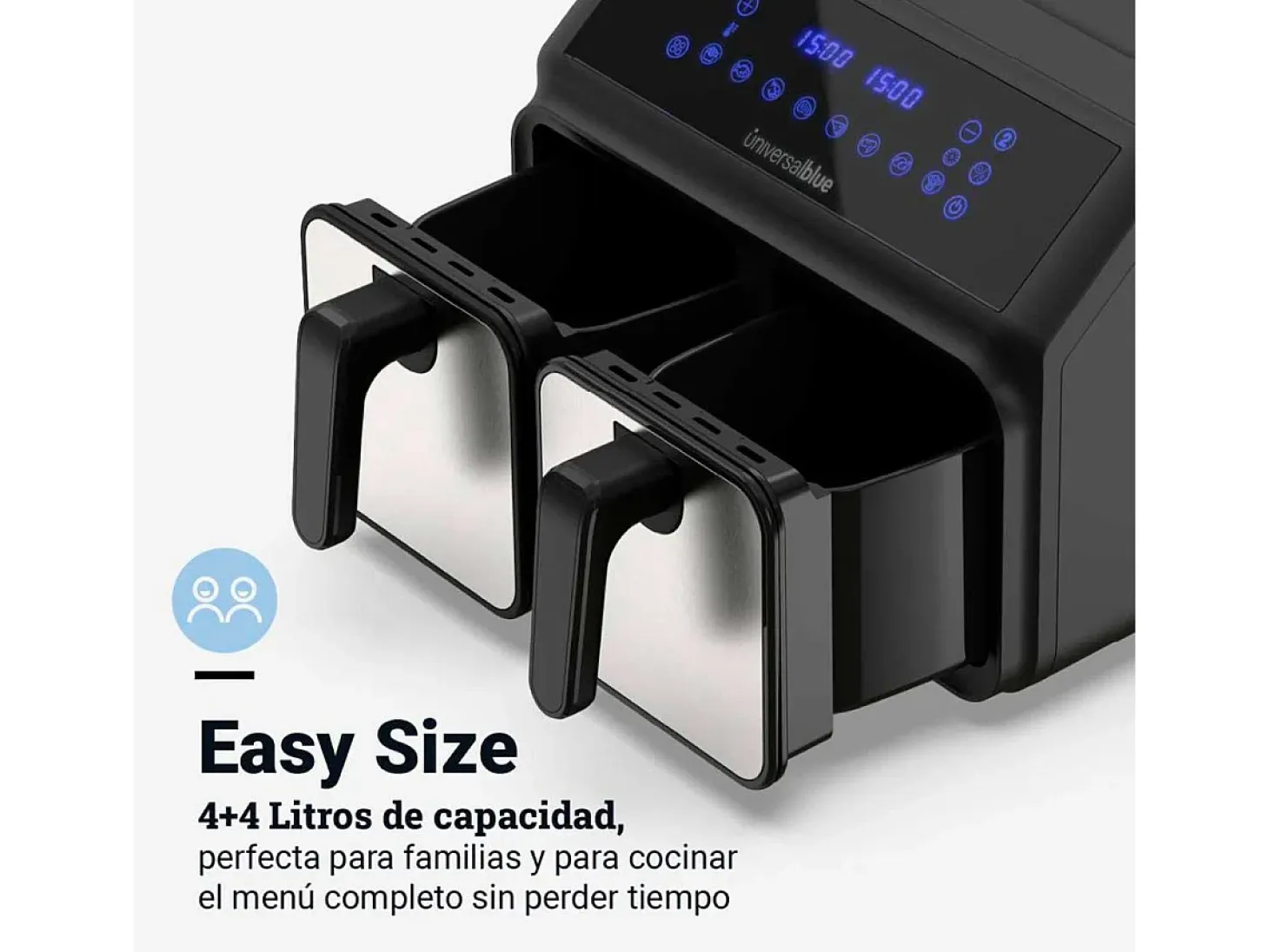 Freidora de aire Air Crispy 6008DB Universal Blue 2200W 8L 2 cubetas negro/inox