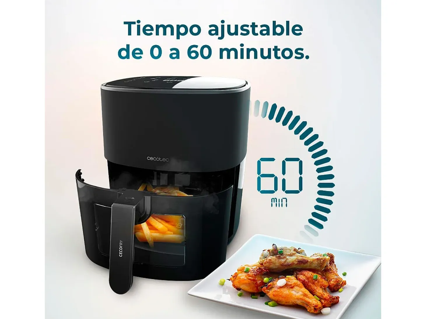Freidora de aire Cecotec Cecofry Fantastik Window 6500 1700W 6,5L con ventana negro