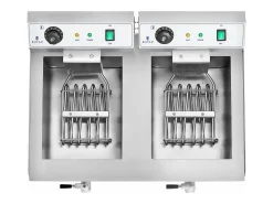 Freidora eléctrica profesional doble restaurante 2 x 3 200 watios 2 x 16 litros en total 2 x 12 litros termostato aceite 2 grifos acero inoxidable 14_0003982