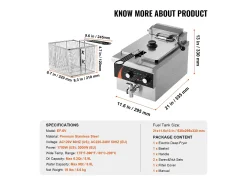 Freidora SucceBuy Comercial de Mostrador 8,5 L 1750 W, Diseñada para Uso Intensivo en Establecimientos de Comida Rápida