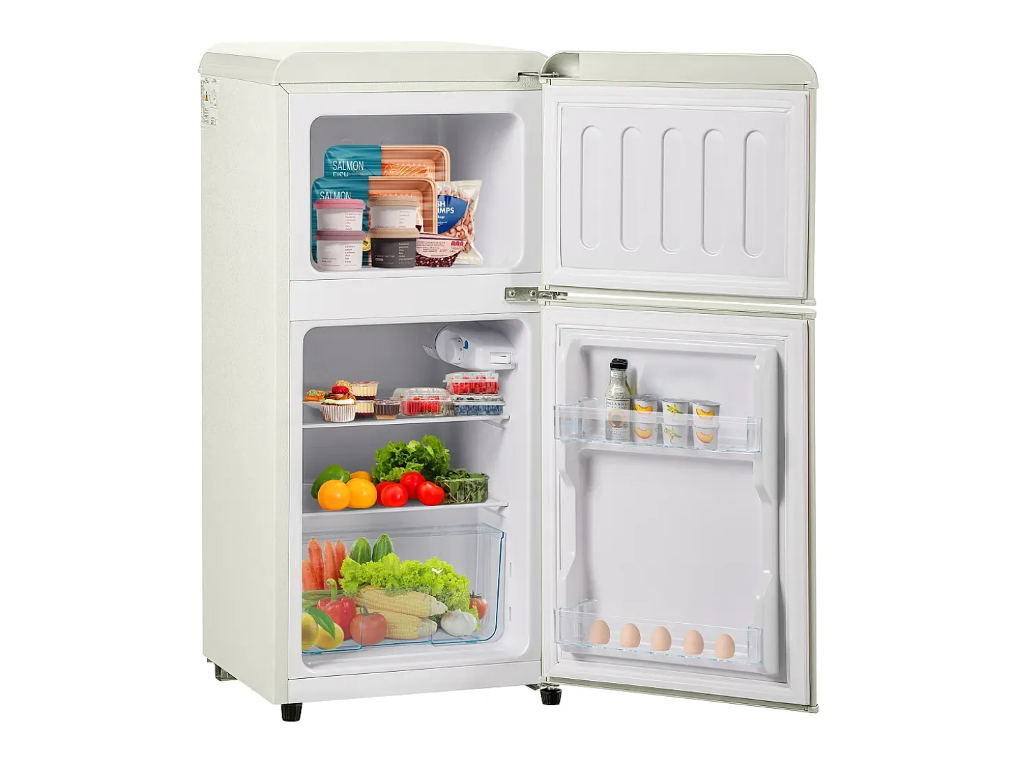 Frigorífico de 60L con 2 puertas e iluminación LED - Consumo energético 102 kWh/año - Blanco crema