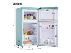 Frigorífico estilo retro de 72L con 2 puertas e iluminación LED - Congelador de 21L - Azul-verde