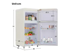 Frigorífico estilo retro de 72L con 2 puertas e iluminación LED - Congelador de 21L - Blanco