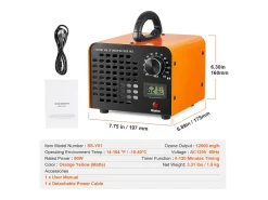 Generador de Ozono SucceBuy de 12 000 mg/h, Eliminador de Olores con Temporizador de 0 a 120 Minutos