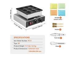 Gofrera SucceBuy 9 Piezas 76 mm Máquina Comercial de Crepas Holandesas Dorayaki 850 W Antiadherente