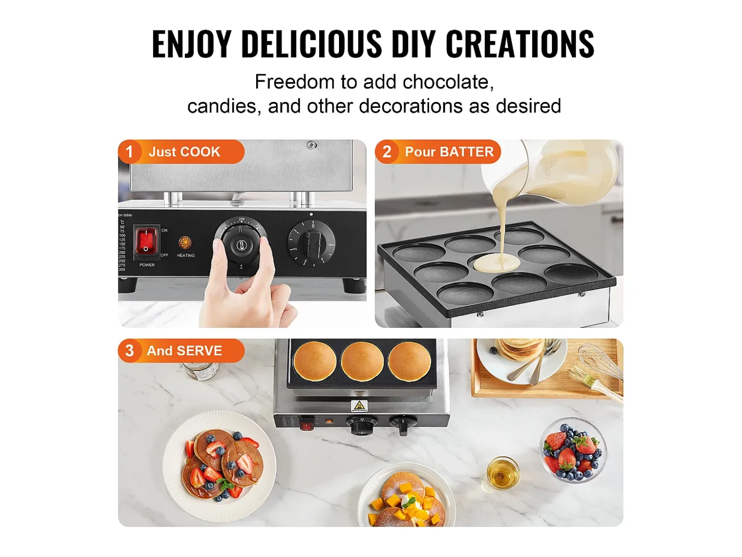 Gofrera SucceBuy 9 Piezas 76 mm Máquina Comercial de Crepas Holandesas Dorayaki 850 W Antiadherente