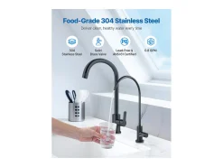 Grifo de Agua Potable SucceBuy sin Plomo en Acero Inoxidable, Grifo de Ósmosis Inversa con Válvula en Latón Macizo, Filtrado de Arco Alto, Giratorio 360°