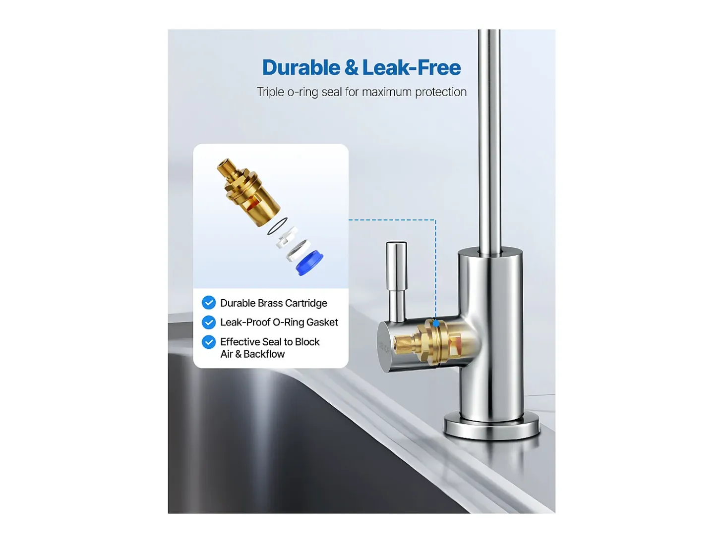 Grifo de Agua Potable SucceBuy sin Plomo en Acero Inoxidable, Grifo de Ósmosis Inversa con Válvula en Latón Macizo, Filtrado de Arco Alto, para Fregadero Cocina