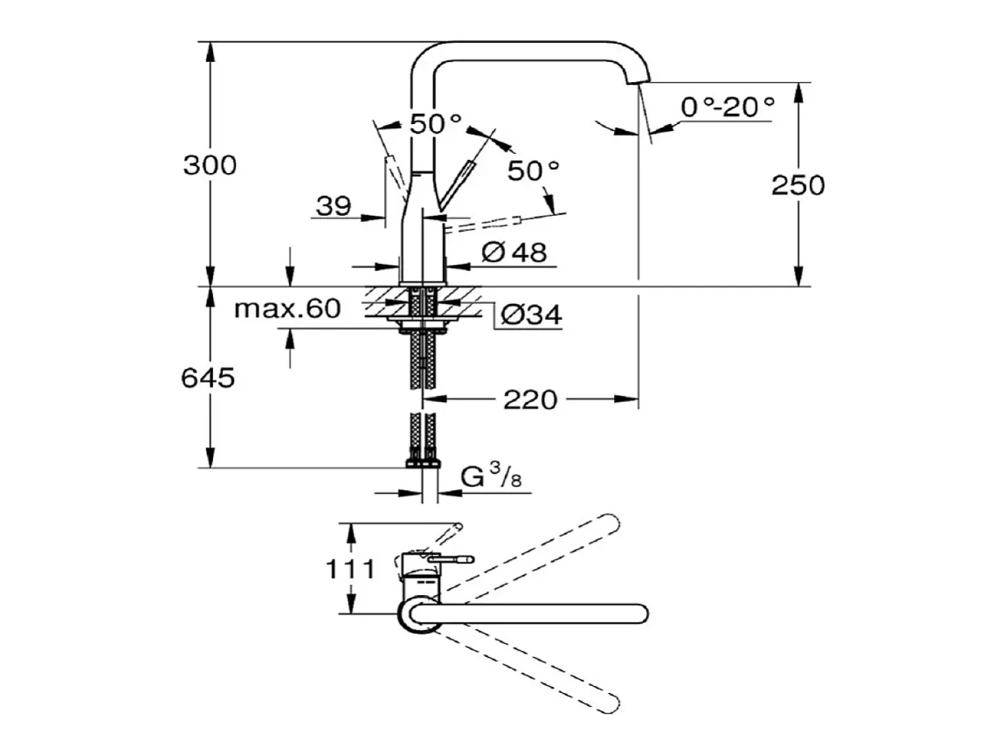 Grohe Mezclador monomando de lavabo Essence caño alto
