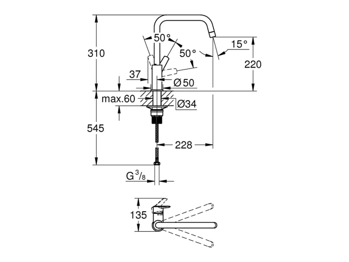 GROHE Start grifo de cocina caño alto negro mate