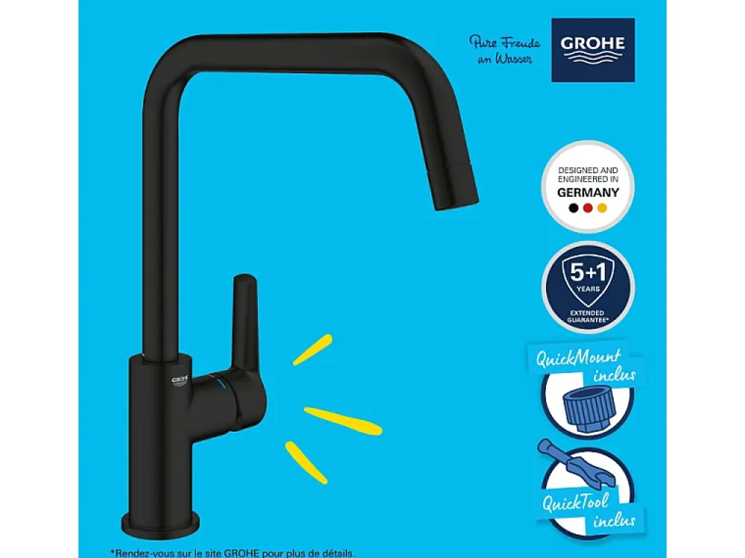 GROHE Start grifo de cocina caño alto negro mate